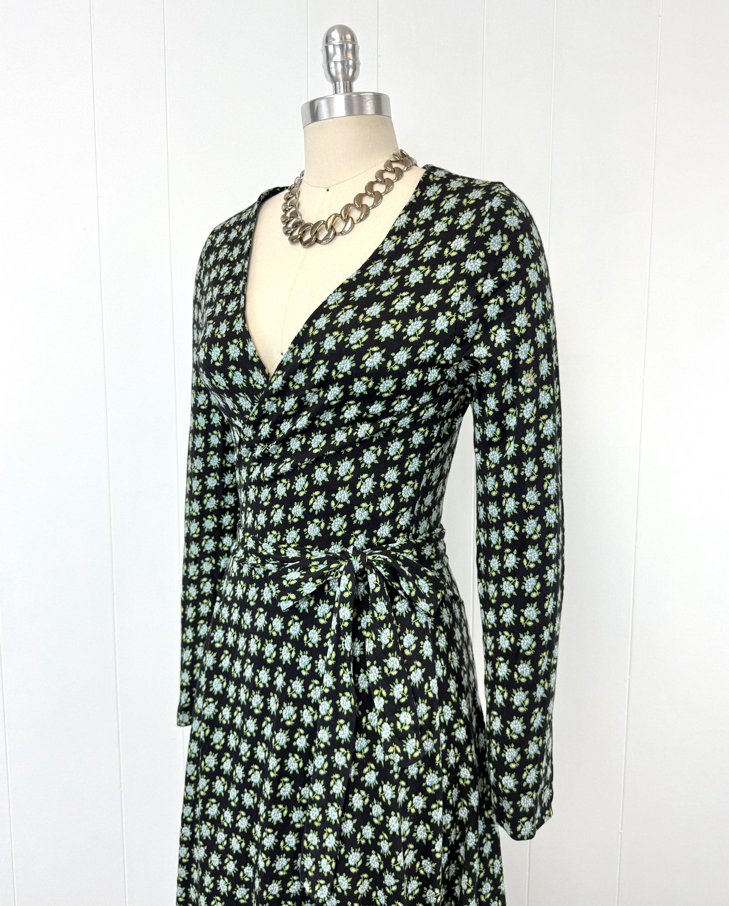 diane von furstenberg wrap dress 70s - - American 1970s Diane Von Furstenberg Black