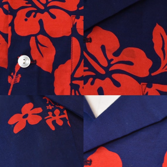 1960s/1970s Ui-Maikai Blue Red Floral Hibiscus Ha… - image 8