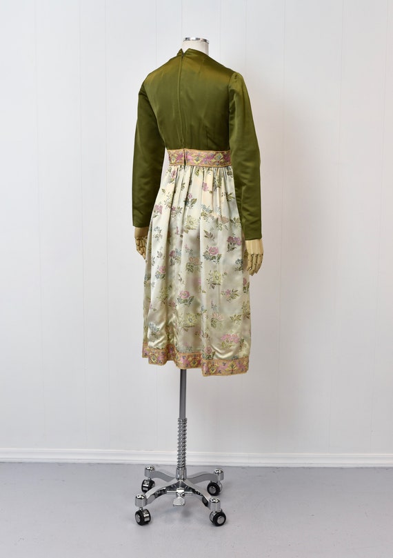 1960s Green Pink Floral Brocade Party Dress - image 5
