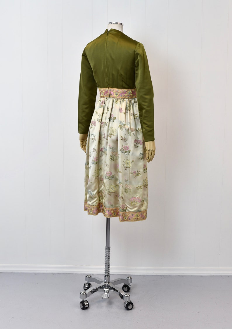 1960s Green Pink Floral Brocade Party Dress image 5