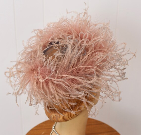 1950s Pink Ostrich Feather Ombre Puff Tulle Hat - image 7