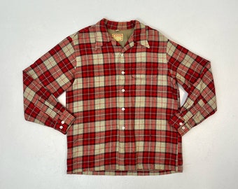 L, Vintage 1940s 1950s Thick Cotton Flannel Shirt, Workwear