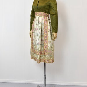 1960s Green Pink Floral Brocade Party Dress image 3