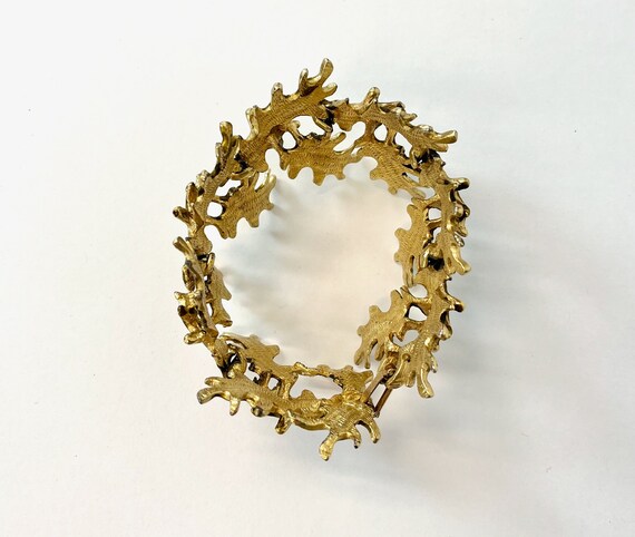 1960s Gold Tone Leaf Botanical Statement Bracelet… - image 5