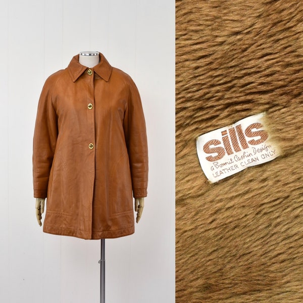 1970s Bonnie Cashin Sills Brown Leather Faux Fur Interior Winter Coat Jacket