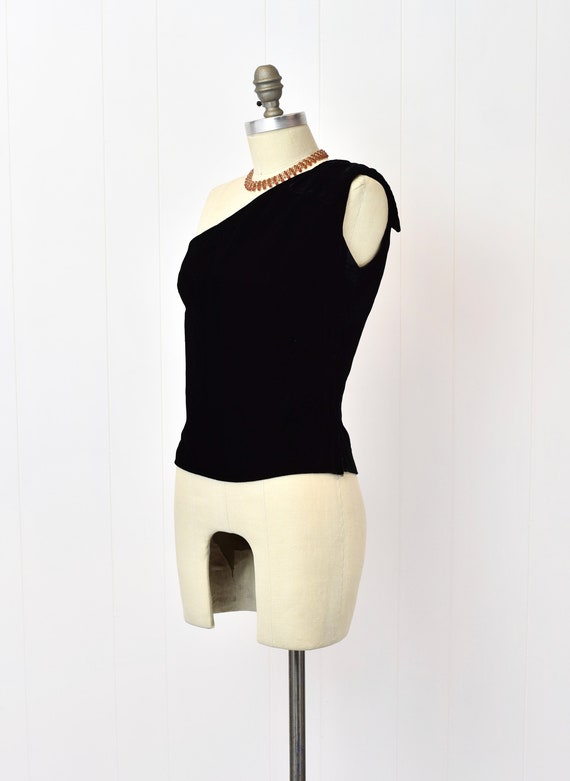 1960s Black Velvet One Shoulder Alice Stuart Blou… - image 3