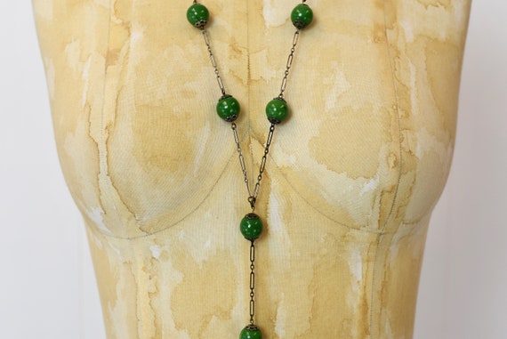 1920s/1930s Green Jade Glass & Sterling Art Deco … - image 4