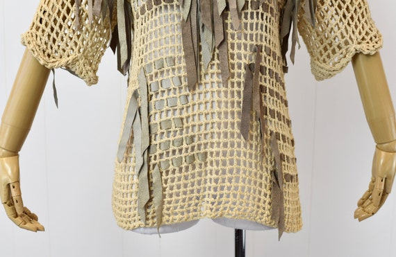 1970s Crochet Blouse with Suede - image 3