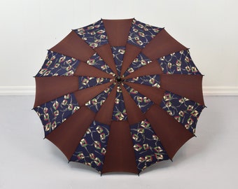 1940s Striped Novelty Print Lucite Handle Mid Century Umbrella Parasol