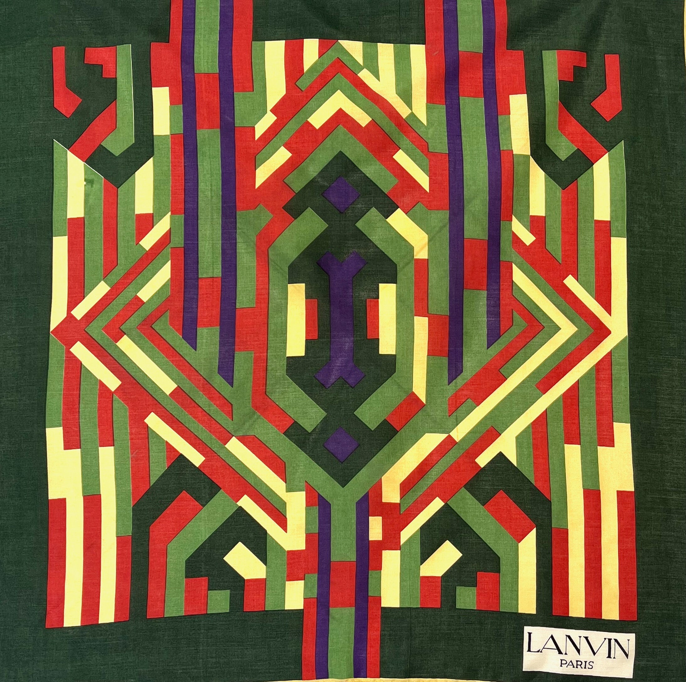 Vintage Lanvin Paris Green Purple Geometric Print Sheer Designer
