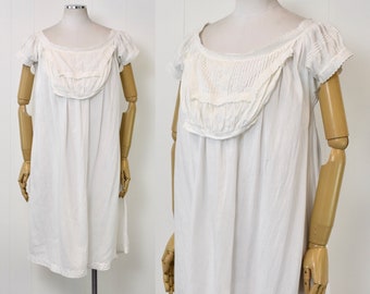 Antique 1900s Edwardian Victorian White Cotton Lace Dress Lingerie Boudoir Nightgown Loungewear Pajamas