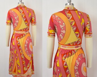 1960s Emilio Pucci Pink Orange Psychedelic Printed Silk Short