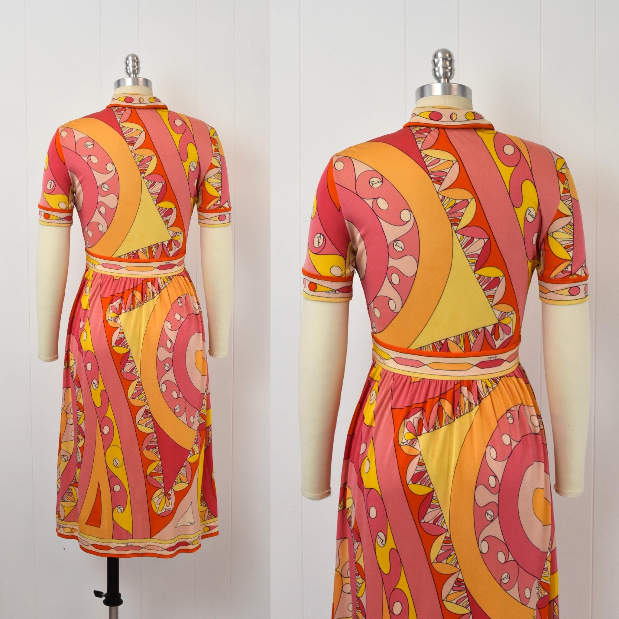 1960s Emilio Pucci Pink Orange Psychedelic Printed Silk Short