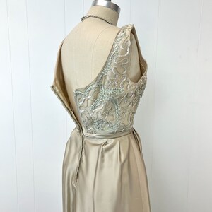 1960s Champagne Ribbon Sequin Embroidered Party Dress Gown image 5