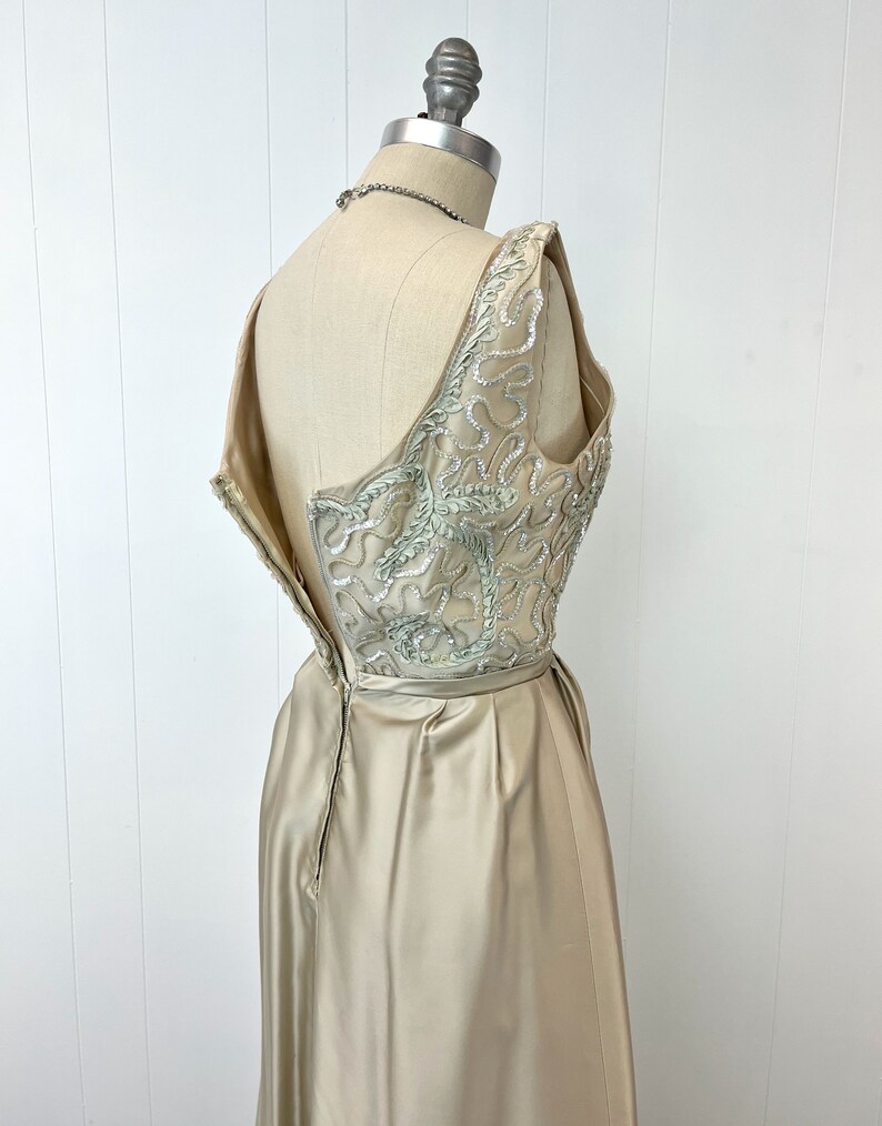 1960s Champagne Ribbon Sequin Embroidered Party Dress Gown image 5