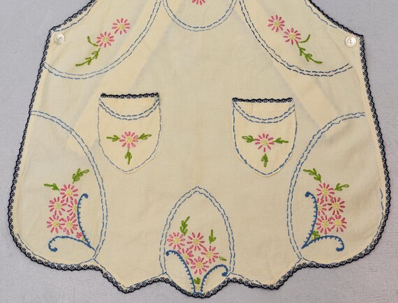 Antique Floral Embroidery Linen Apron Dress - image 3
