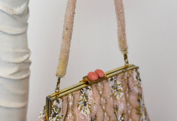 1950s Pink Floral Saks Fifth Avenue Beaded Purse … - image 9