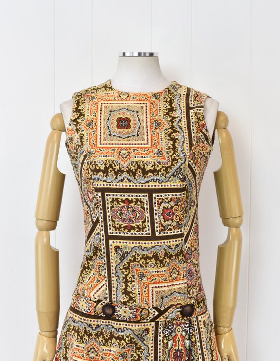 1960s Paisley Ethnic Print Romper Jumpsuit Skort … - image 2