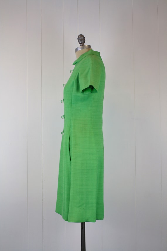 1960s Kelly Green Dress Large Faux Buttons Mod - image 4