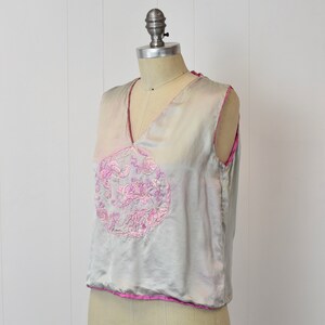 1920s Asian Inspired Green & Pink Embroidered Silk Blouse image 4