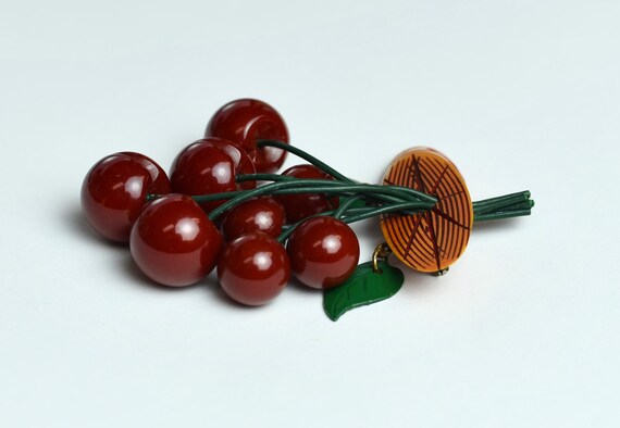 1940s Bakelite Cherries Brooch Pin Tested - image 2