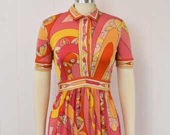 1960s Emilio Pucci Pink Orange Psychedelic Printed Silk Short