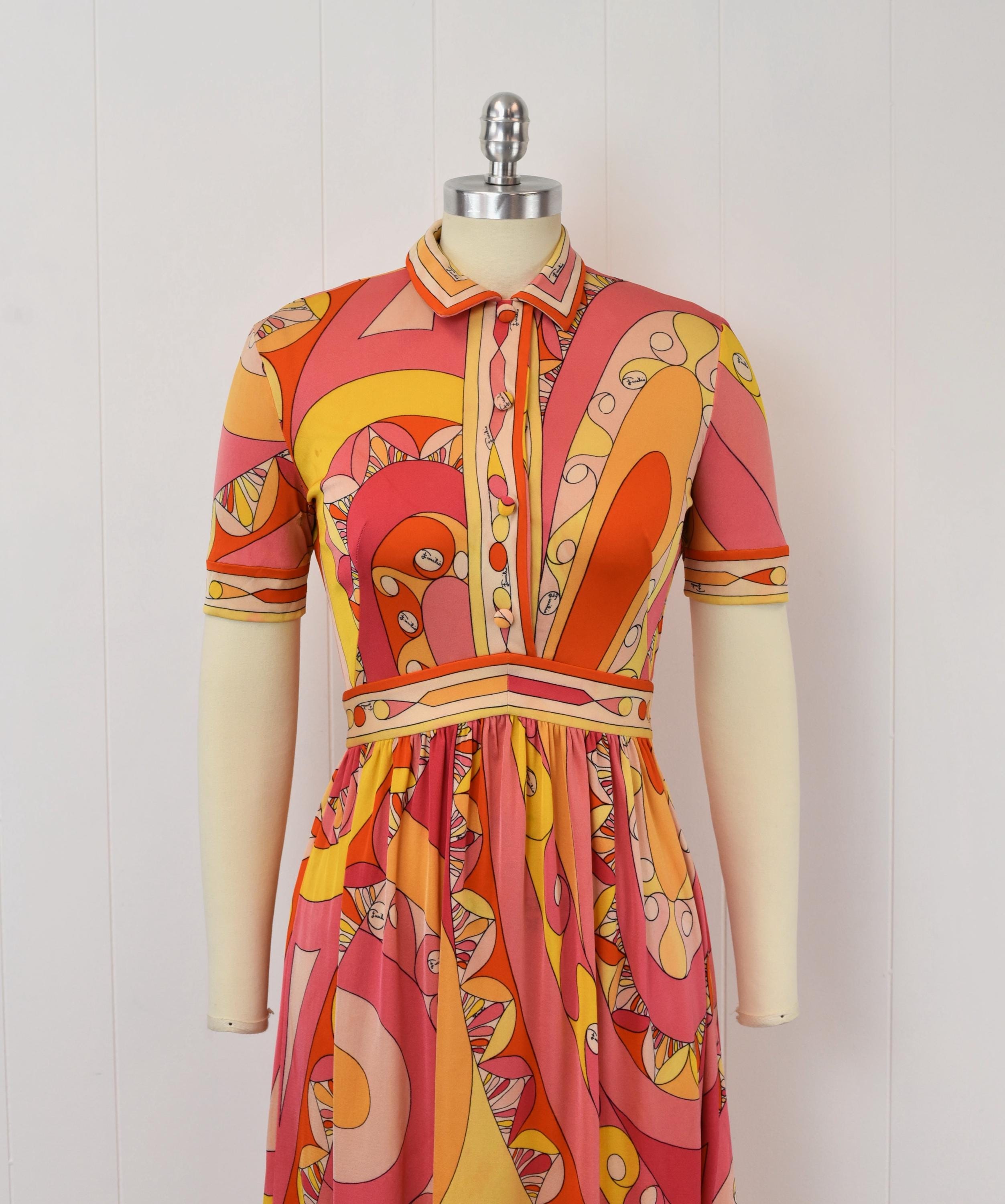 1960s Emilio Pucci Pink Orange Psychedelic Printed Silk Short