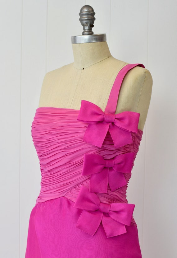 1980s Louis Feraud Pink Bow Party Dress Gown - image 3