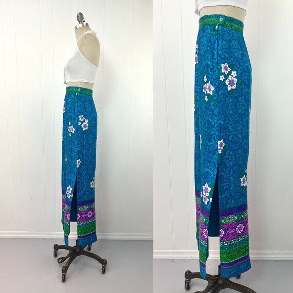 1970s Alex Colman Blue Green Floral Flower Power … - image 6