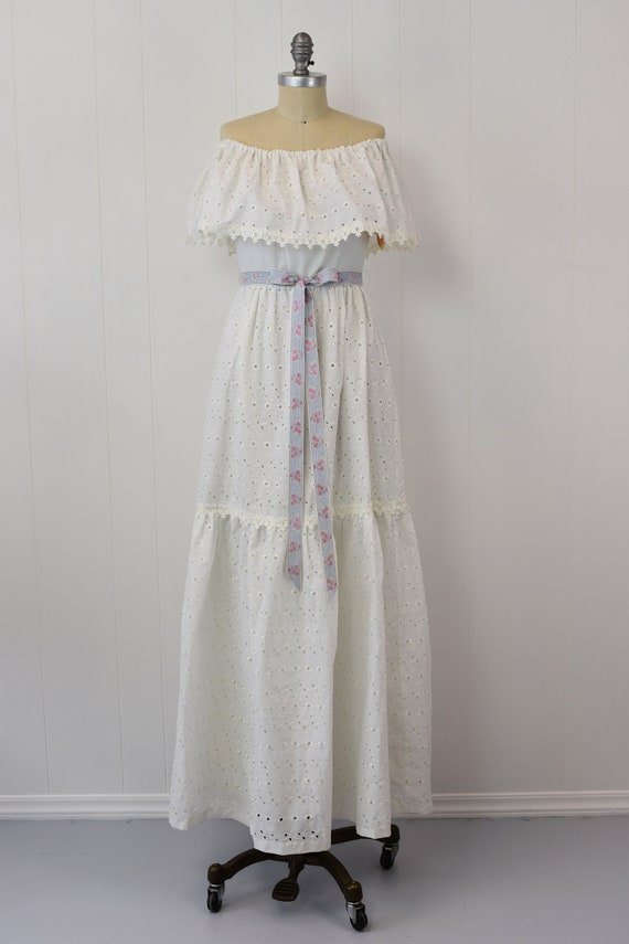 NOS 1970s Miss K Alfred Shaheen White Eyelet Maxi… - image 2