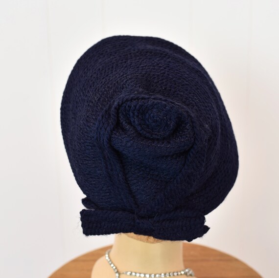 1950s/1960s Navy Blue Wool Bow Cap Hat - image 8