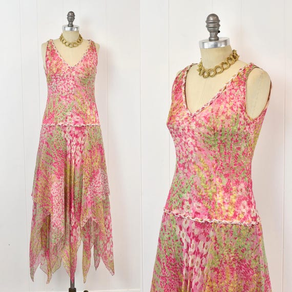 RARE 1960s Does 1920s Darnell of London Beaded Pink Green Floral Drop Waist  Fairy Dress Gown Collectible as Is - Etsy
