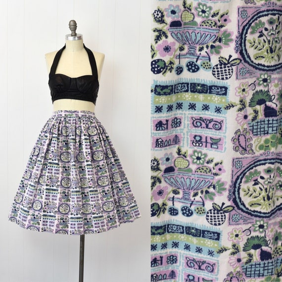 1950s Fruit & Floral Novelty Print Circle Skirt - image 1