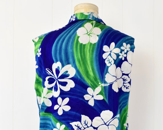 1970s Hawaiian Blue Green Hibiscus Floral Print H… - image 7
