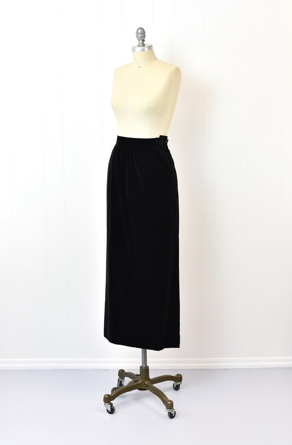 1980s Yves Saint Laurent Black Velvet Skirt with … - image 3