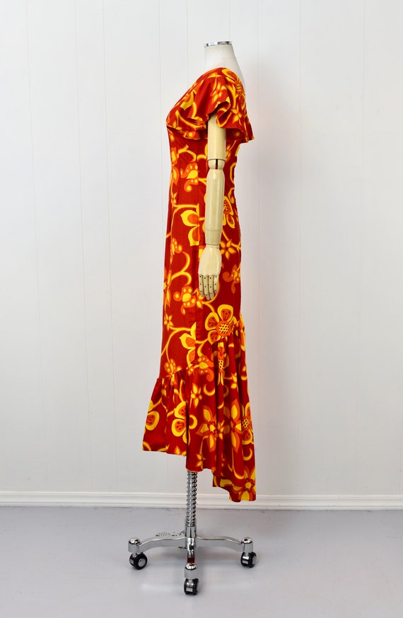 1960s Red & Yellow Hawaiian Floral Tiki Viva Las … - image 5