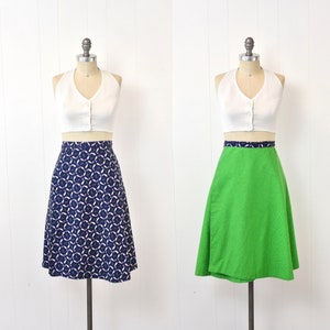 1970s Whale Polka Dot Novelty Print Blue Green Cotton Wrap Skirt