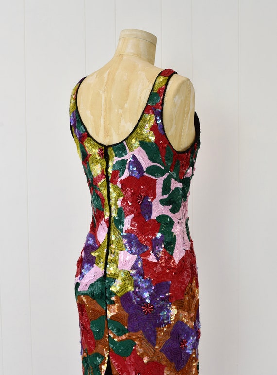 1980s/1990s Floral Sequin Beaded Colorful Party C… - image 10