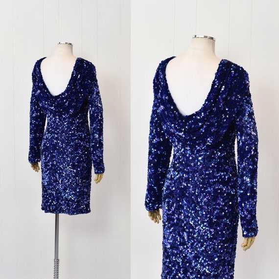 1980s Blue Purple Sequin Beaded Eve's Allure Part… - image 7