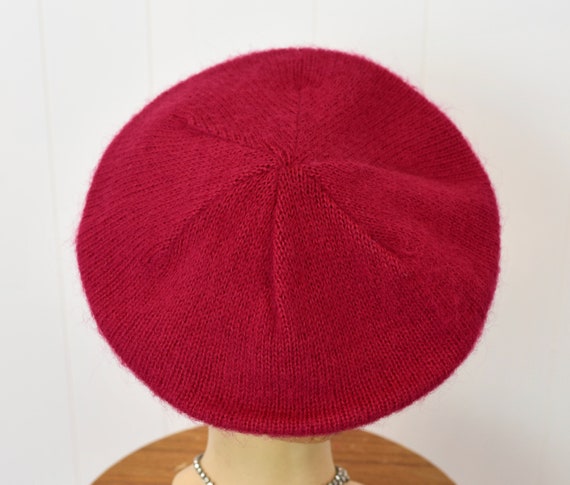 1980s Raspberry Pink Wool Beret Hat - image 7