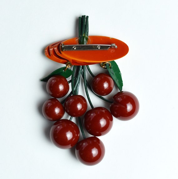 1940s Bakelite Cherries Brooch Pin Tested - image 5