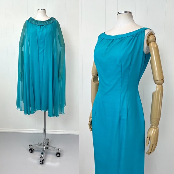 1950s/1960s Turquoise Blue Wiggle Cocktail Dress … - image 2