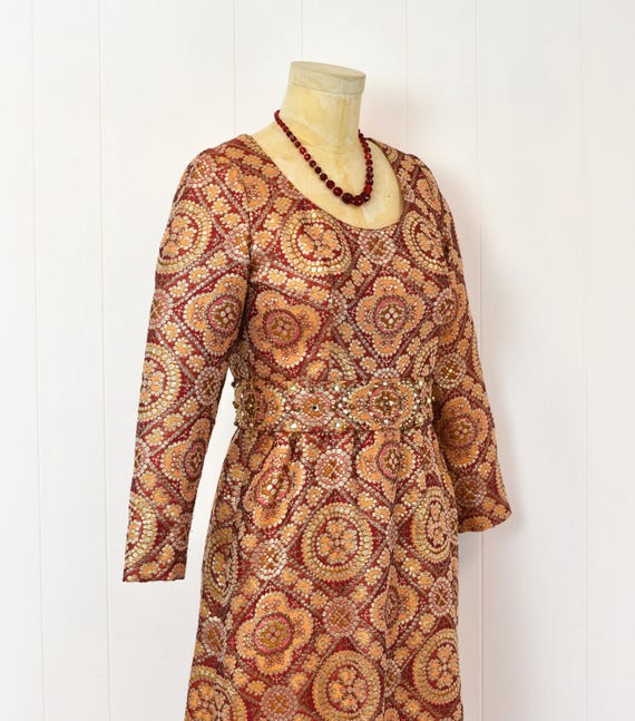 1960s Adele Simpson Brocade Metallic Red Orange R… - image 9