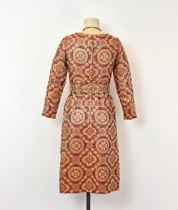 1960s Adele Simpson Brocade Metallic Red Orange R… - image 12