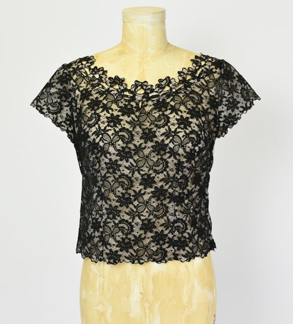 1950's Black Lace Blouse - image 1