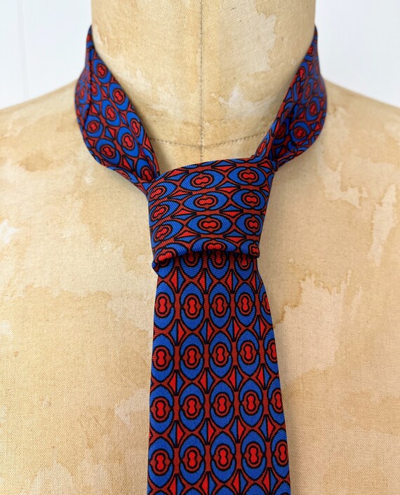 1960s Fermar Blue & Orange Patterned Slim Tie - image 3