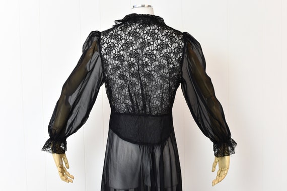 1940s Sheer Black Lace Boudoir Lingerie Robe with… - image 6