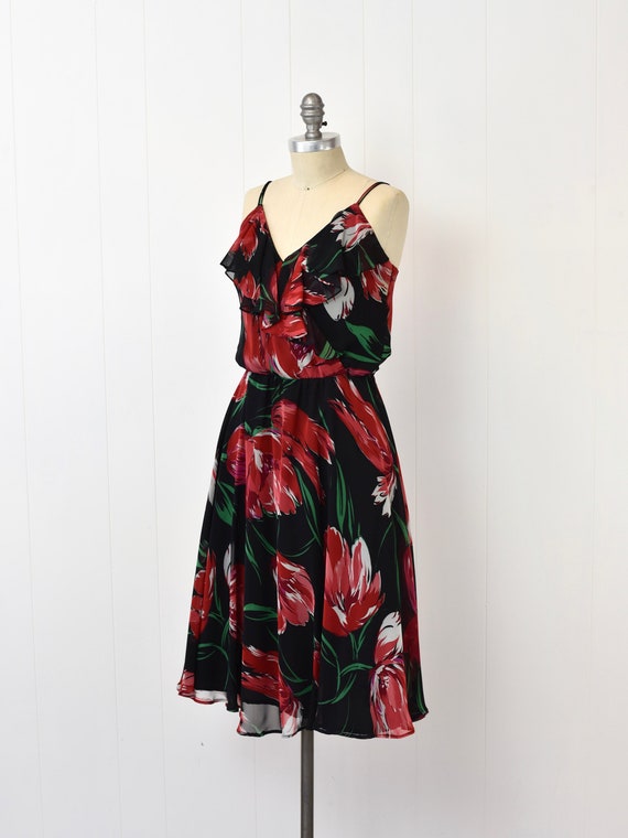 1970s Poppy Floral Chiffon Red Black Ursula of Sw… - image 3