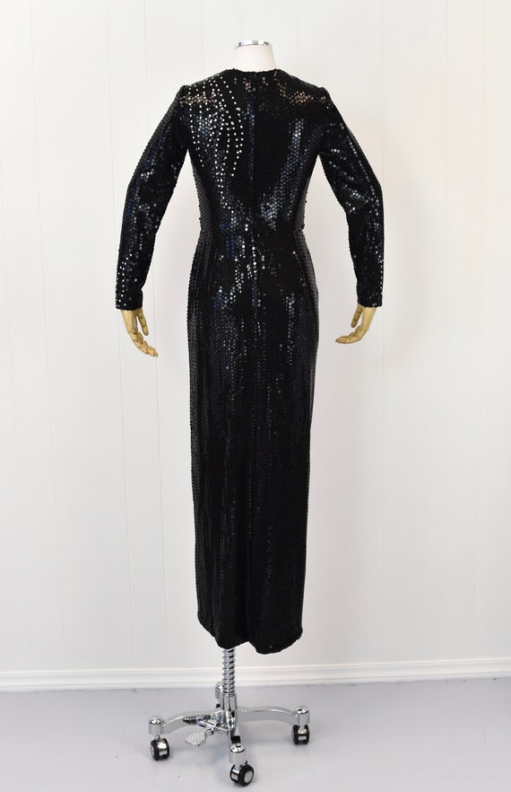 1980s Black Sequin & Rhinestone Rose Taft Gown - image 7