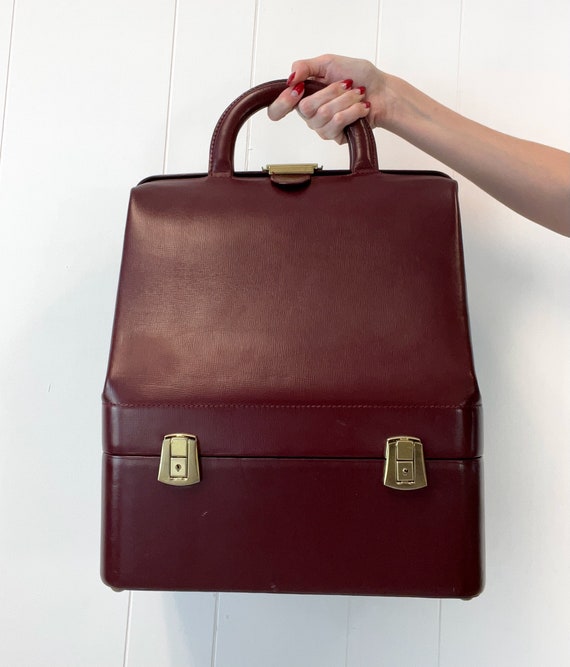 1960s Oxblood Dark Brown Leather Doctors Bag Trai… - image 2